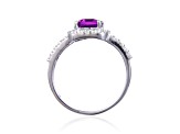 Lab Created Purple Sapphire and White Topaz Sterling Silver Halo with Split Shank Ring, 2.96ctw