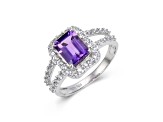Amethyst with White Topaz Accents Sterling Silver Halo with Split Shank Ring, 2.22ctw