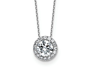 Rhodium Over 14k White Gold Round Halo D E F Pure Light Moissanite Pendant with Chain