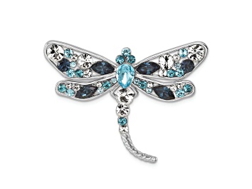 Picture of Rhodium Over Sterling Silver Polished Crystal Inlay Dragonfly Chain Slide
