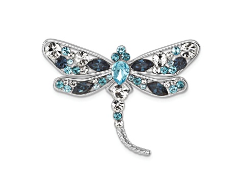 Rhodium Over Sterling Silver Polished Crystal Inlay Dragonfly Chain Slide