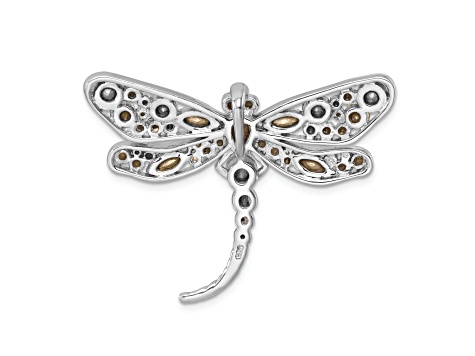 Rhodium Over Sterling Silver Polished Crystal Inlay Dragonfly Chain Slide