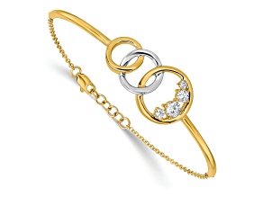 14k Yellow Gold and 14k White Gold Polished Diamond Triple Circle Bar Bracelet