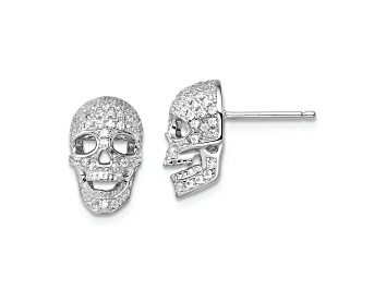 Picture of Rhodium Over Sterling Silver Brilliant Embers Cubic Zirconia Polished Skull Post Earrings