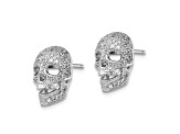 Rhodium Over Sterling Silver Brilliant Embers Cubic Zirconia Polished Skull Post Earrings