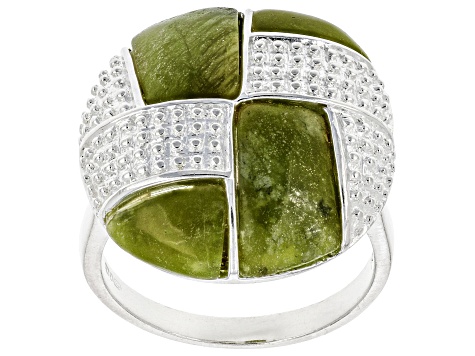 19mm Round Green Connemara Marble "Aran" Sterling Silver Ring