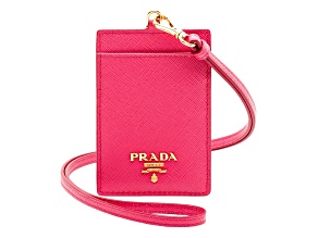 Prada Vitello Move Fuchsia Leather Logo Plaque Lanyard Cardholder Wallet