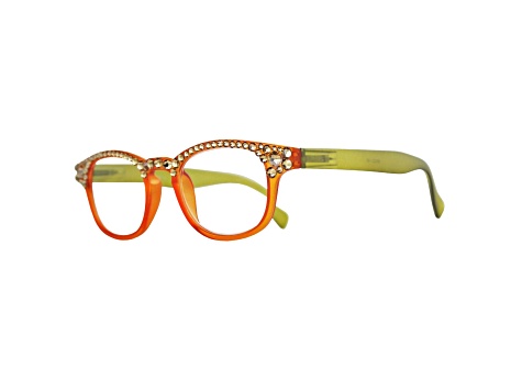 Green Crystal Square Frame Reading Glasses. Strength 2.50