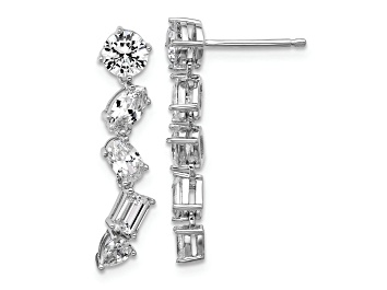 Picture of Rhodium Over Sterling Silver Fancy Multi-cut Cubic Zirconia Post Dangle Earrings