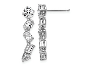 Rhodium Over Sterling Silver Fancy Multi-cut Cubic Zirconia Post Dangle Earrings