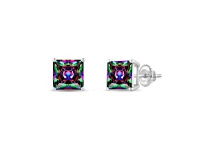 Multi-color Cubic Zirconia 14k White Gold Studs With Velvet Gift Box 4.00ctw