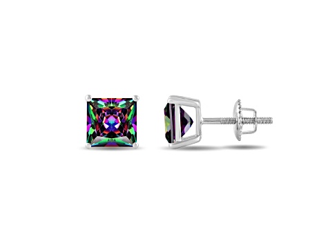 Multi-color Cubic Zirconia 14k White Gold Studs With Velvet Gift Box 4.00ctw