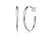 Rhodium Over Sterling Silver with 3-Stone Clear Cubic Zirconia C-Hoop Earrings