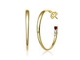 Red & Clear Cubic Zirconia, 14k Gold Over Sterling Silver with 3-Stone C-Hoop Earrings
