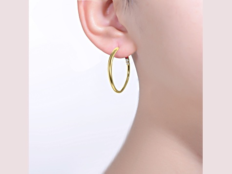Red & Clear Cubic Zirconia, 14k Gold Over Sterling Silver with 3-Stone C-Hoop Earrings