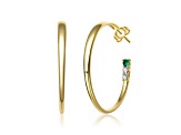 14k Gold Over Sterling Silver with 3-Stone Green & Clear Cubic Zirconia C-Hoop Earrings