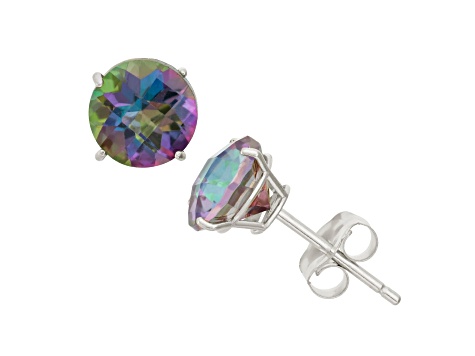 Mystic Fire® Green Mystic Topaz Round 10K White Gold Stud Earrings, 2ctw