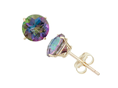 Mystic Fire® Green Mystic Topaz Round 10K Yellow Gold Stud Earrings, 2ctw