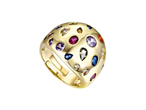 Multi-Colored Cubic Zirconia, 14k Gold Plated over Brass Dome Ring