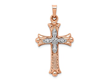 Picture of 14k Two-tone Gold Textured Diamond Cross Pendant