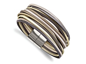 Multi-color Faux Leather and Stainless Steel Polished Multi-Strand Metallic 7.25-inch Bracelet