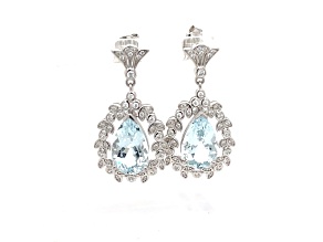 Aquamarine and Cubic Zirconia Rhodium Over Sterling Silver Center Design Earrings 6.25ctw