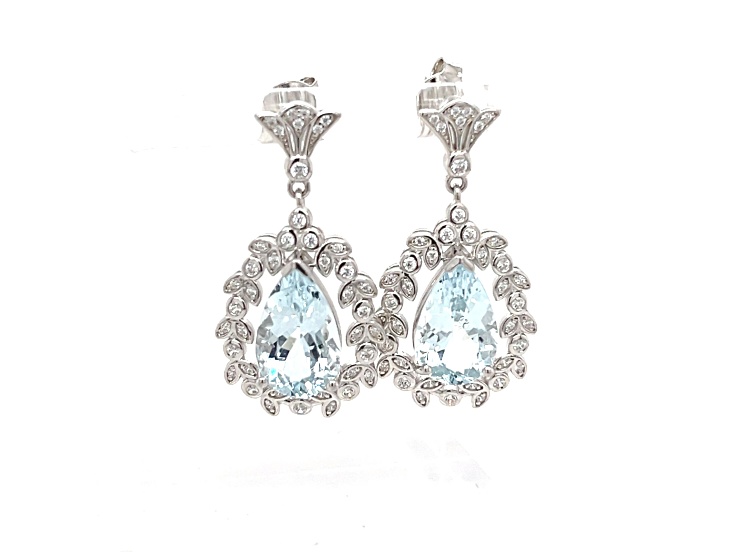 Aquamarine and Cubic Zirconia Rhodium Over Sterling Silver Center Design Earrings 6.25ctw