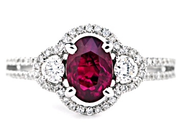 Picture of Oval Red Ruby and White Diamond 18K White Gold Ring. 1.68 CTW