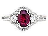 Oval Red Ruby and White Diamond 18K White Gold Ring. 1.68 CTW