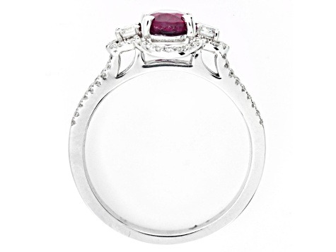 Oval Red Ruby and White Diamond 18K White Gold Ring. 1.68 CTW
