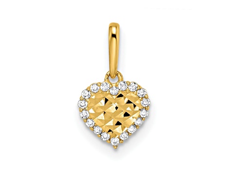 14K Yellow Gold Cubic Zirconia Diamond-cut Heart Pendant