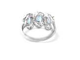 Rhodium Over Sterling Silver Oval Aquamarine and White Zircon Ring 2.01ctw