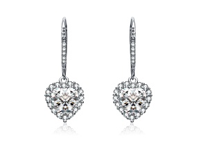 Rhodium Plated over Sterling Silver with Clear Cubic Zirconia Pear Drop Earrings