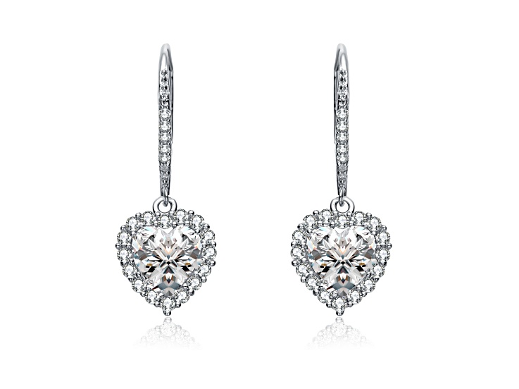 Clear Cubic Zirconia, Rhodium Plated over Sterling Silver Pear Drop Earrings
