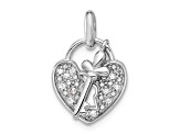 Rhodium Over Sterling Silver Cubic Zirconia Key and Heart Pendant