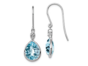Sterling Silver Rhodium-plated Diamond and Blue Topaz Earrings