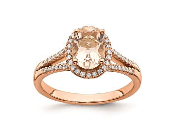 Picture of 14K Rose Gold Morganite Diamond Halo Engagement Ring 1.25ctw