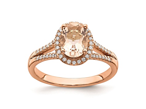 14K Rose Gold Morganite Diamond Halo Engagement Ring 1.25ctw