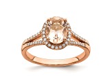 14K Rose Gold Morganite Diamond Halo Engagement Ring 1.25ctw