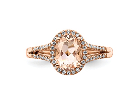 14K Rose Gold Morganite Diamond Halo Engagement Ring 1.25ctw