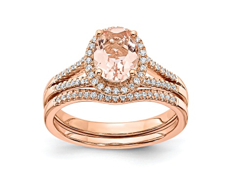 14K Rose Gold Morganite Diamond Halo Engagement Ring 1.25ctw