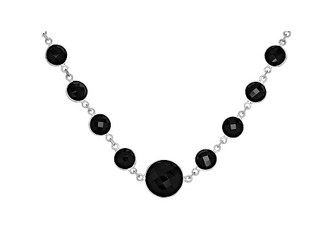 14mm round with 8mm round Black Onyx Sterling Silver Necklaces 42ctw