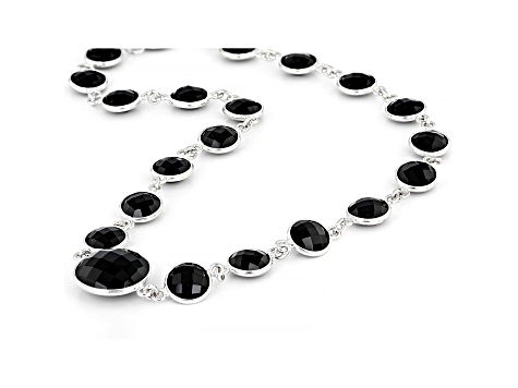 14mm round with 8mm round Black Onyx Sterling Silver Necklaces 42ctw