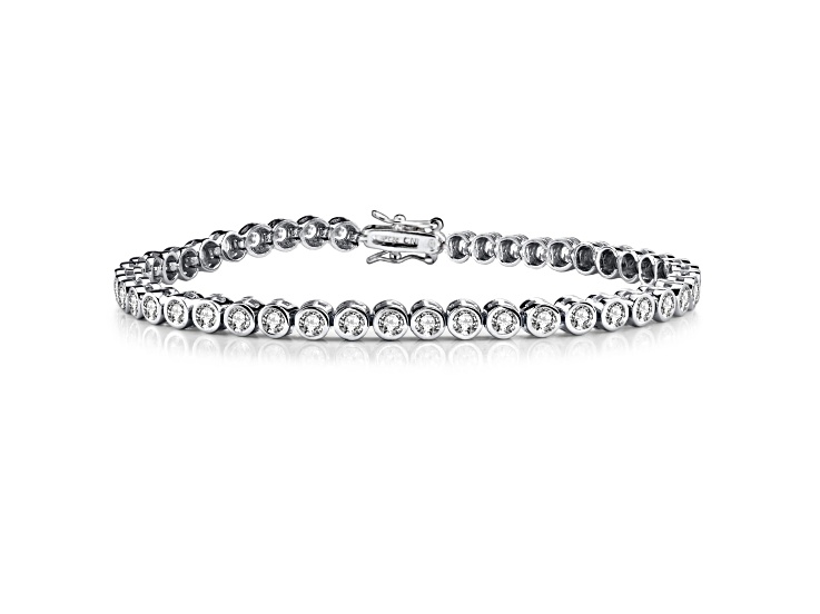 Clear Cubic Zirconia, Rhodium Plated over Brass Bezel-set Clear Cubic Zirconia, Rhodium Plated over Brass Bezel-set