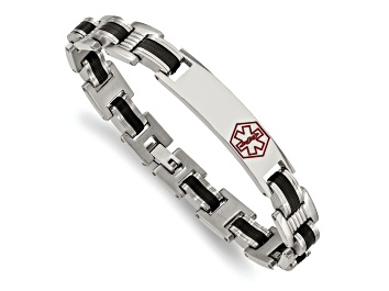 Picture of Stainless Steel Black Rubber Red Enamel 8-inch Medical Bracelet