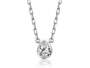 Clear Pear-Shaped Cubic Zirconia, Rhodium Plated Stud Pendant Necklace
