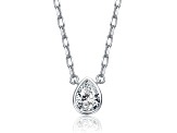 Rhodium Plated with Clear Pear-Shaped Cubic Zirconia Stud Pendant Necklace