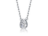 Rhodium Plated with Clear Pear-Shaped Cubic Zirconia Stud Pendant Necklace