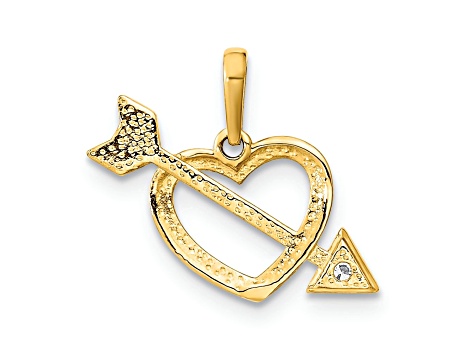 14k Yellow Gold Polished Cut-out Heart and Arrow Pendant with Cubic Zirconia Stone