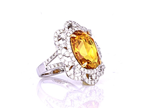 8.33 Ctw Yellow Sapphire and 2.28 Ctw Diamond Ring in 18K WG